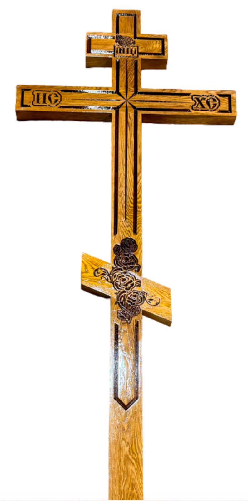 Крест на могилу дубовый прямой «Розы»