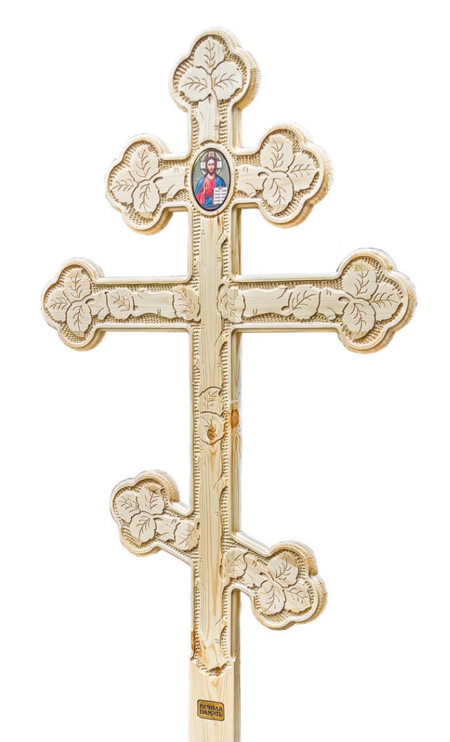 Крест на могилу сосновый фигурный березка с иконой Иисус